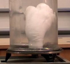 Shaving cream in evacuated bell jar