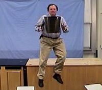 instructor falling with trashcan