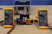 A transformer, two meters, and a power source