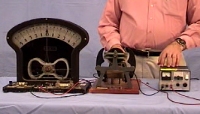 A hand-cranked generator and meter.