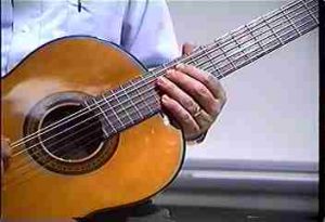 Plucking a guitar string