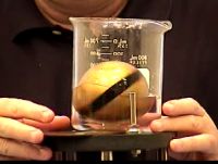 Hollow metal ball floating in a beaker of water